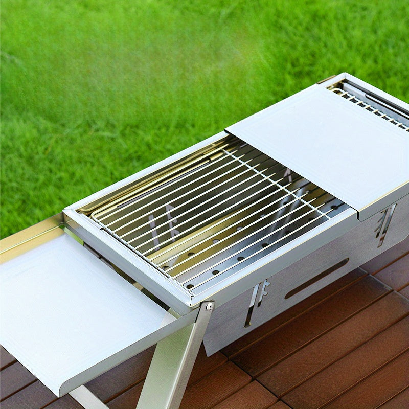 Надежный портативный гриль для барбекю из нержавеющей стали - Удобный, складной угольный гриль для кемпинга и пикников, быстрая сборка одним нажатием