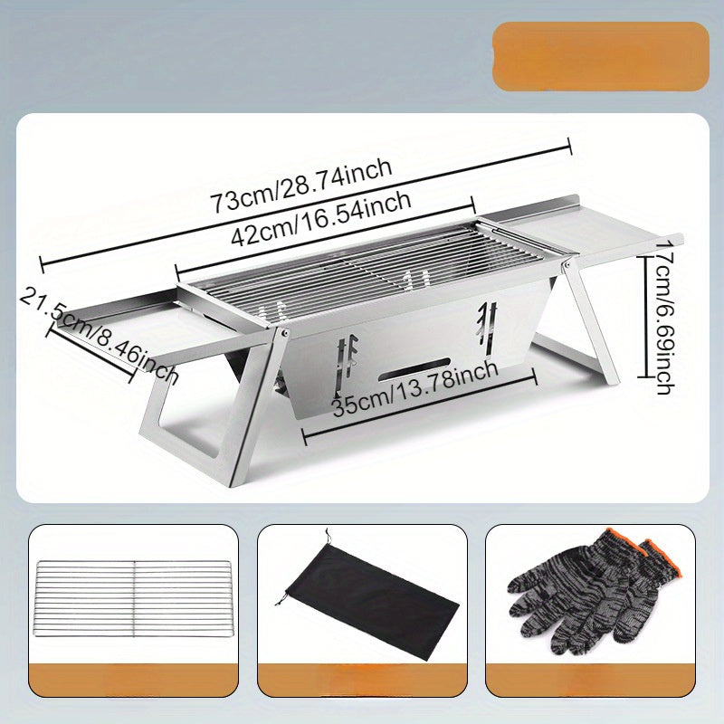 Надежный портативный гриль для барбекю из нержавеющей стали - Удобный, складной угольный гриль для кемпинга и пикников, быстрая сборка одним нажатием