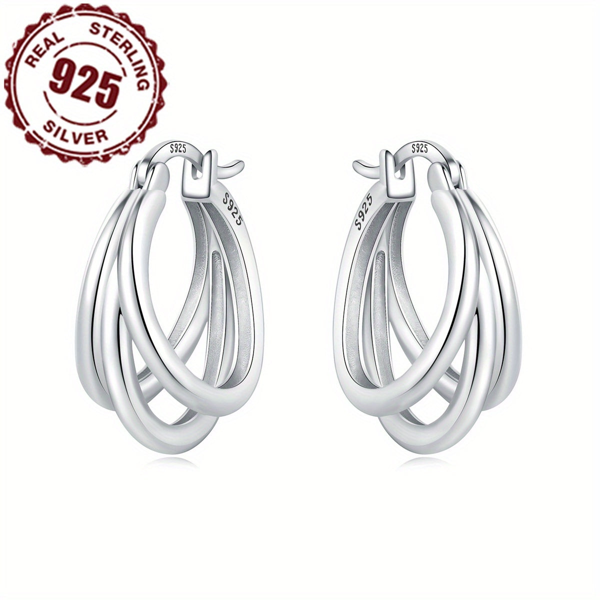 Women's Sterling Silver Triple Hoop Earrings Hypoallergenic Chic Jewelry