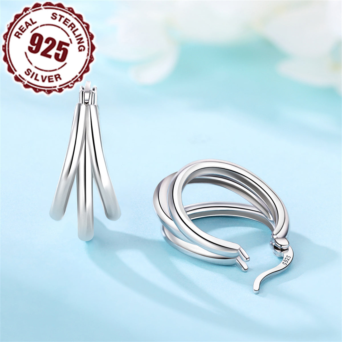 Women's Sterling Silver Triple Hoop Earrings Hypoallergenic Chic Jewelry