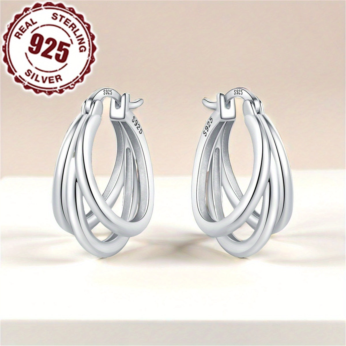 Women's Sterling Silver Triple Hoop Earrings Hypoallergenic Chic Jewelry