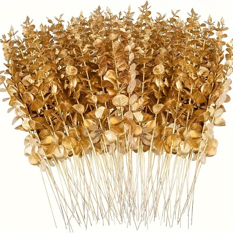 10-Piece Artificial Golden Eucalyptus Stems for Home and Wedding Decor Vase Fillers Tabletop Accents
