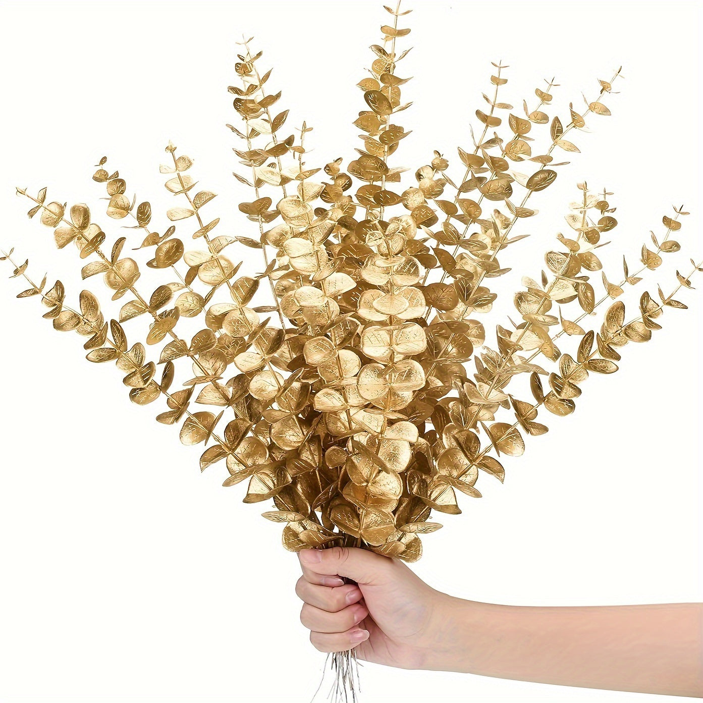 10-Piece Artificial Golden Eucalyptus Stems for Home and Wedding Decor Vase Fillers Tabletop Accents
