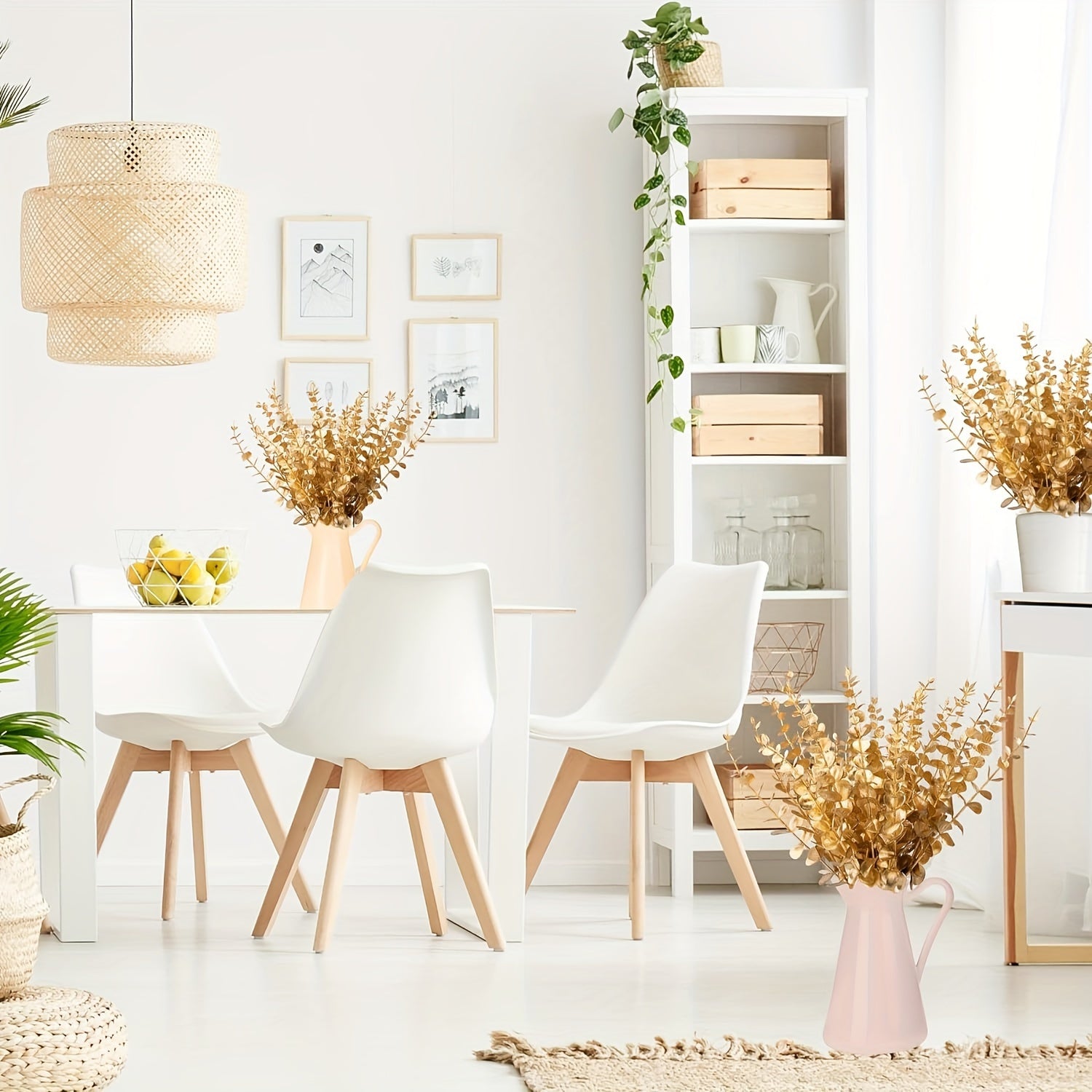 10-Piece Artificial Golden Eucalyptus Stems for Home and Wedding Decor Vase Fillers Tabletop Accents