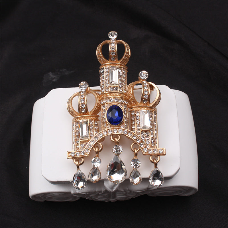 Ayollar uchun zamonaviy kurtka uchun vintage rhinestone qal'a broshli tasellali brosh