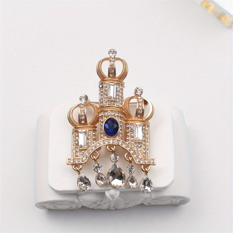 Ayollar uchun zamonaviy kurtka uchun vintage rhinestone qal'a broshli tasellali brosh