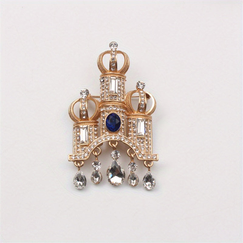 Ayollar uchun zamonaviy kurtka uchun vintage rhinestone qal'a broshli tasellali brosh