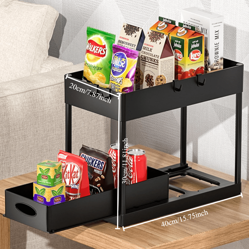 2-Tier Metal Rolling Storage Cart with Pull-Out Shelf for Kitchen Bathroom Use