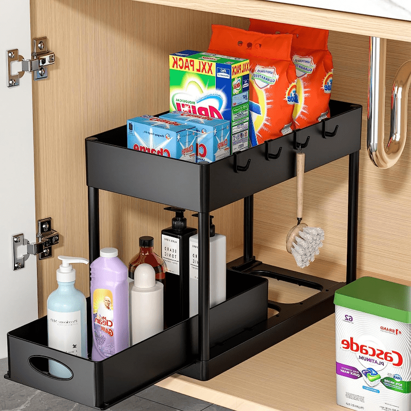 2-Tier Metal Rolling Storage Cart with Pull-Out Shelf for Kitchen Bathroom Use