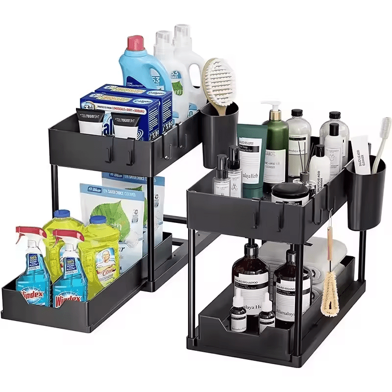 2-Tier Metal Rolling Storage Cart with Pull-Out Shelf for Kitchen Bathroom Use