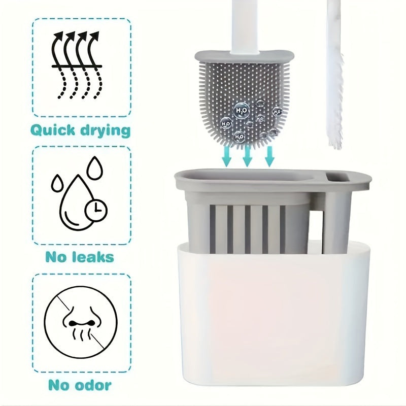 Toilet Cleaning Set with Wall-Mounted Brushes, Soft Bristles, Long and Short Handles