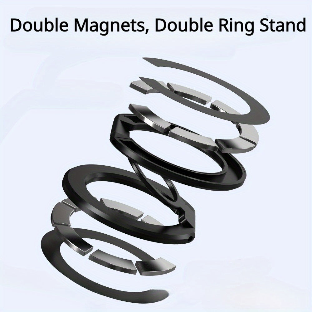 Dual Magnetic Phone Ring Holder with Adjustable Grip and Kickstand for Smartphones