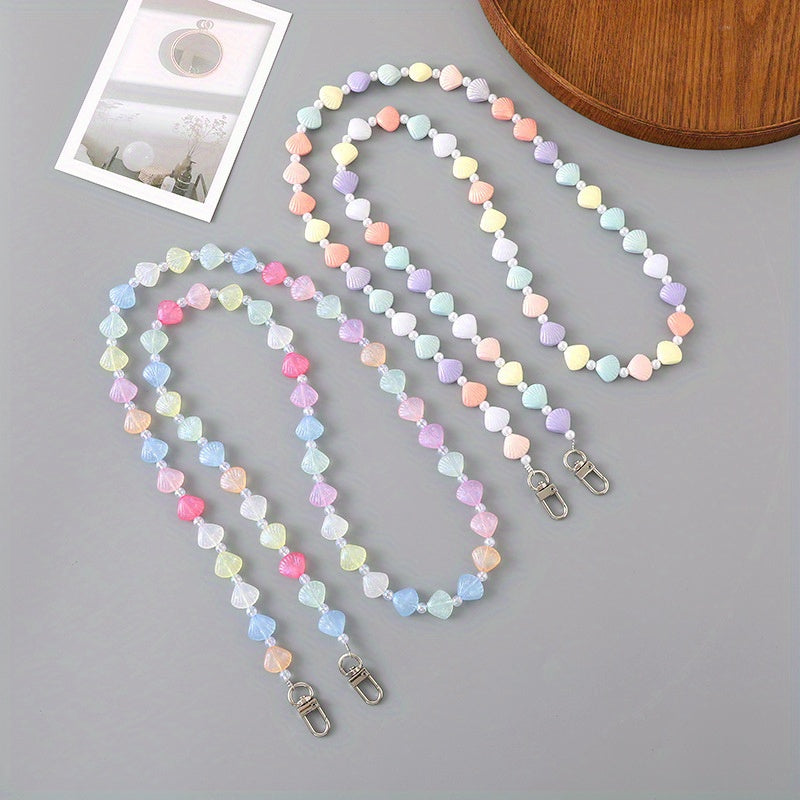 Correa de bolso de diseño con conchas de acrílico con cuentas, charm multicolor y cordón para teléfono móvil