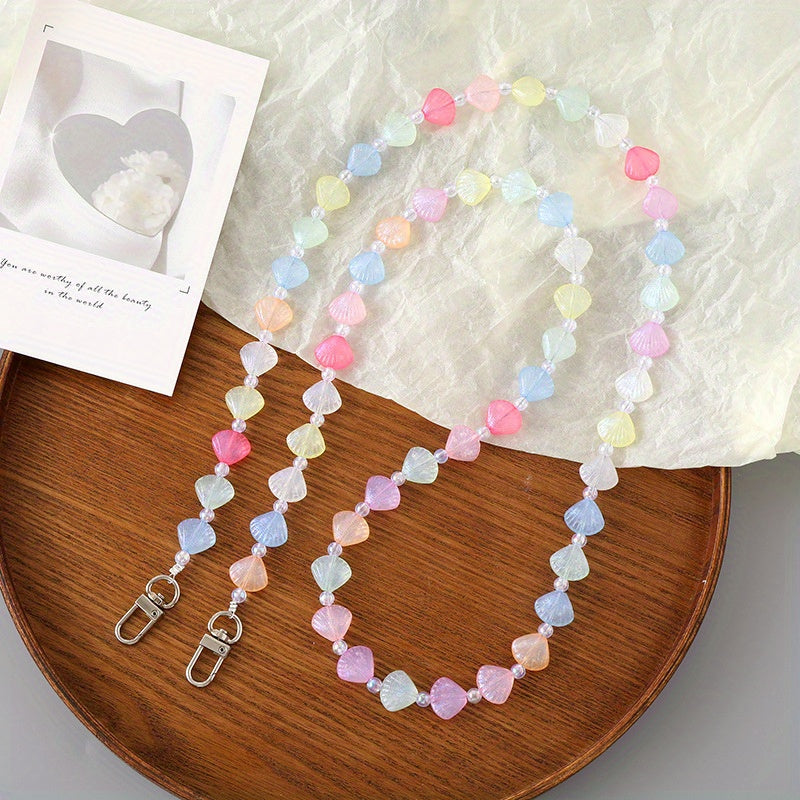 Correa de bolso de diseño con conchas de acrílico con cuentas, charm multicolor y cordón para teléfono móvil