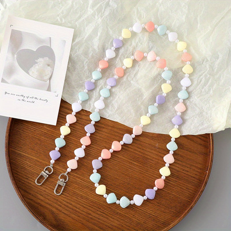 Correa de bolso de diseño con conchas de acrílico con cuentas, charm multicolor y cordón para teléfono móvil