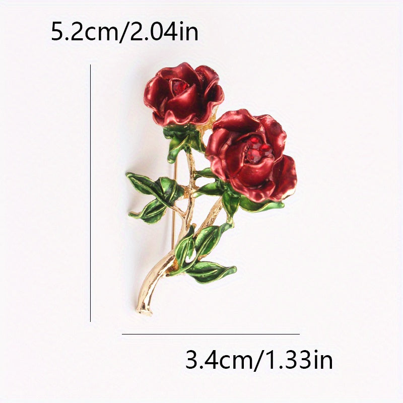 Retro Rose Brooch with Rhinestones and Enamel, Elegant Jewelry Accessory