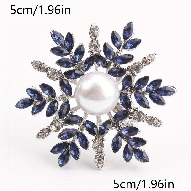Snowflake Brooch with Rhinestone Petals and Pearl Center for Elegant Outfits