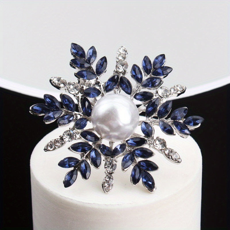 Snowflake Brooch with Rhinestone Petals and Pearl Center for Elegant Outfits