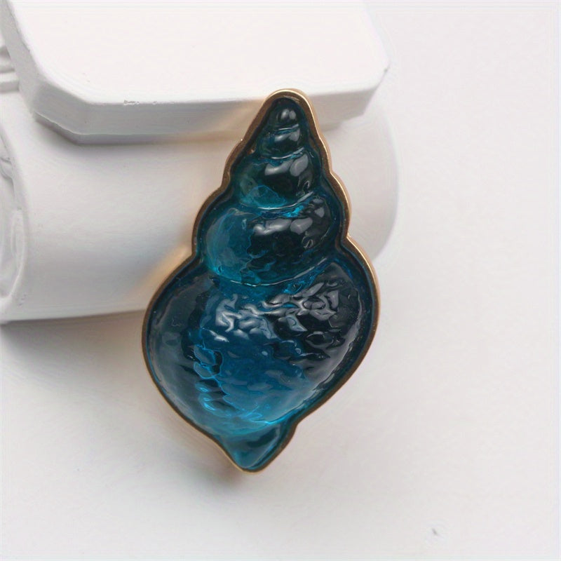 Broche de caracol marino de esmalte azul para mujer, diseño floral irregular, otoño e invierno