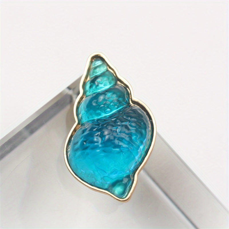 Broche de caracol marino de esmalte azul para mujer, diseño floral irregular, otoño e invierno