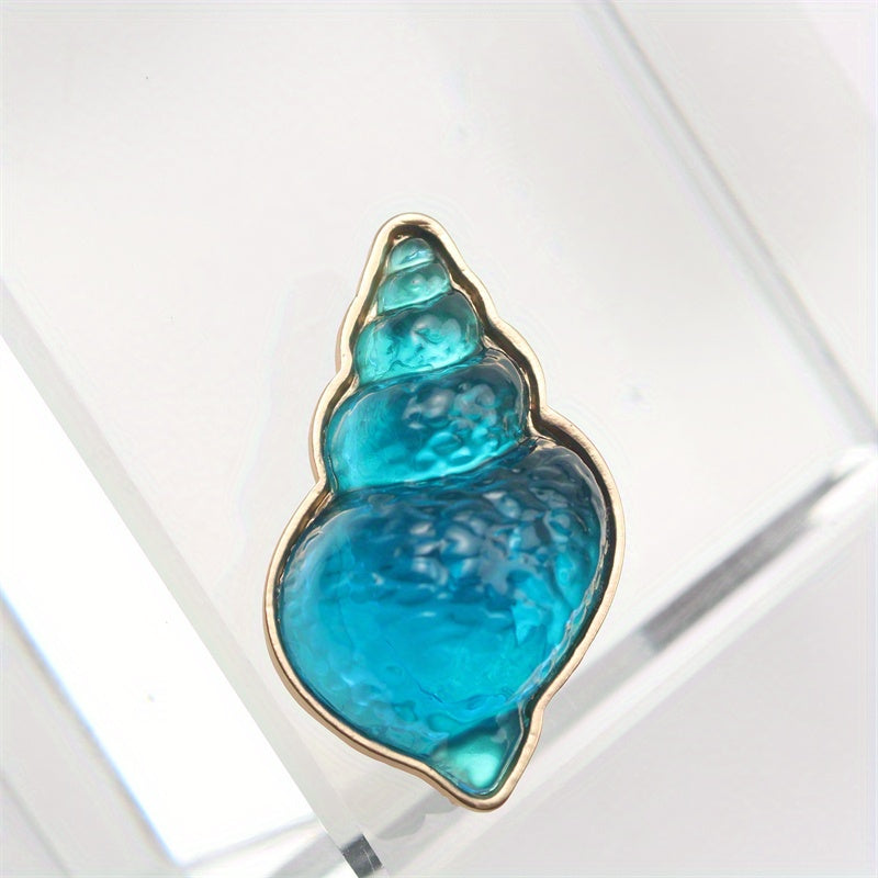 Broche de caracol marino de esmalte azul para mujer, diseño floral irregular, otoño e invierno