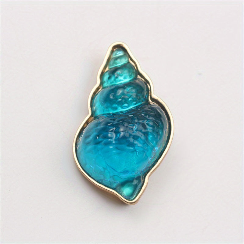 Broche de caracol marino de esmalte azul para mujer, diseño floral irregular, otoño e invierno