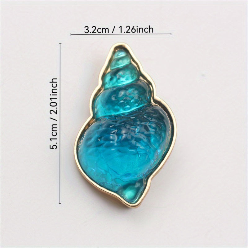 Broche de caracol marino de esmalte azul para mujer, diseño floral irregular, otoño e invierno