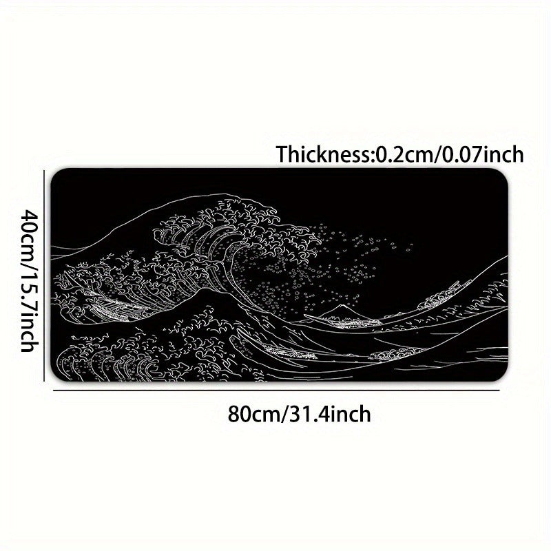 Large Gaming Mouse Pad with Japan Black Sea Wave Design Non-Slip Rubber Base Extended Desk Mat for Keyboard and Mouse