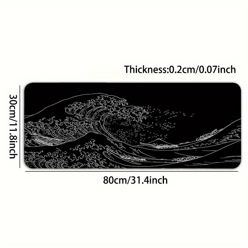 Large Gaming Mouse Pad with Japan Black Sea Wave Design Non-Slip Rubber Base Extended Desk Mat for Keyboard and Mouse