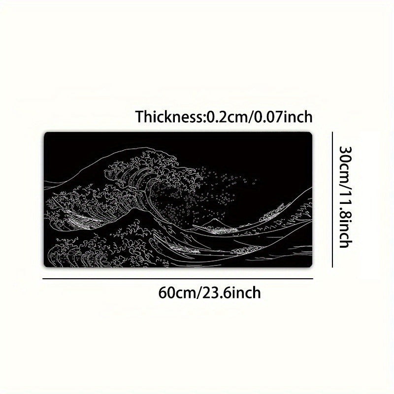 Large Gaming Mouse Pad with Japan Black Sea Wave Design Non-Slip Rubber Base Extended Desk Mat for Keyboard and Mouse