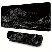 Large Gaming Mouse Pad with Japan Black Sea Wave Design Non-Slip Rubber Base Extended Desk Mat for Keyboard and Mouse
