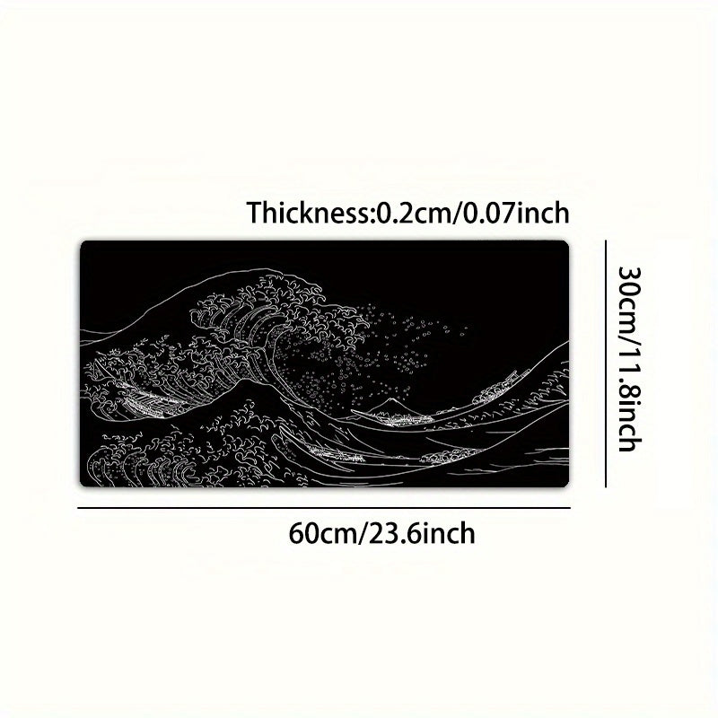 Large Gaming Mouse Pad with Japan Black Sea Wave Design Non-Slip Rubber Base Extended Desk Mat for Keyboard and Mouse
