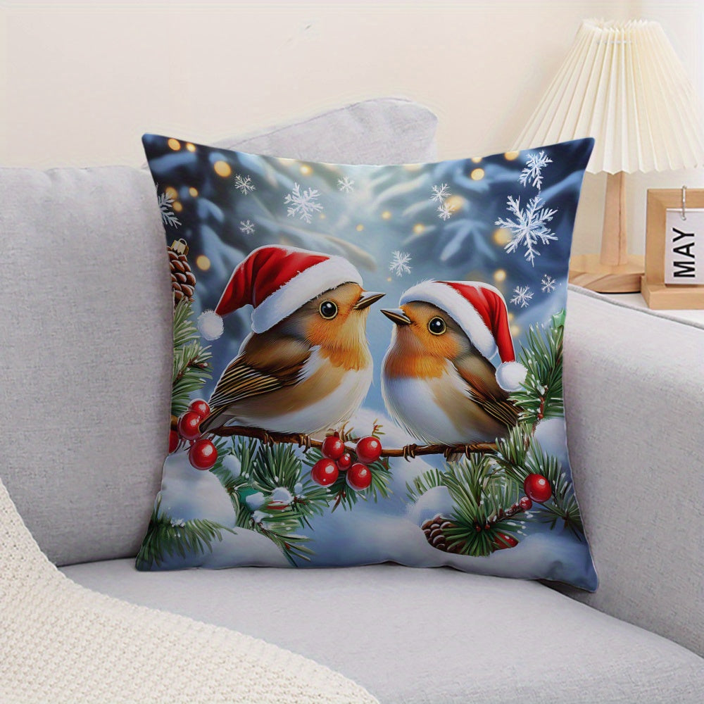 Christmas Bird Pattern Knit Throw Pillow Cover Soft Short Plush Polyester Decorative Home Decor