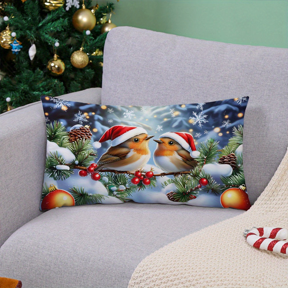 Christmas Bird Pattern Knit Throw Pillow Cover Soft Short Plush Polyester Decorative Home Decor