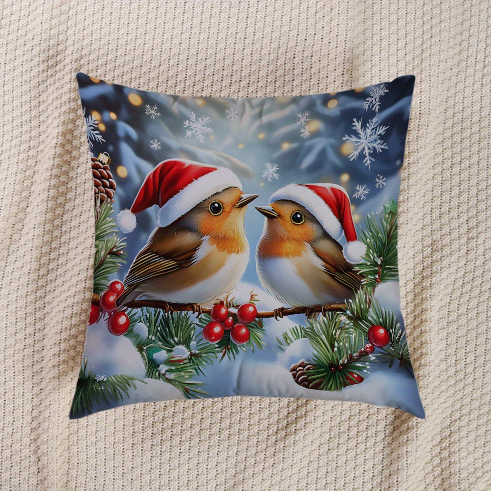 Christmas Bird Pattern Knit Throw Pillow Cover Soft Short Plush Polyester Decorative Home Decor