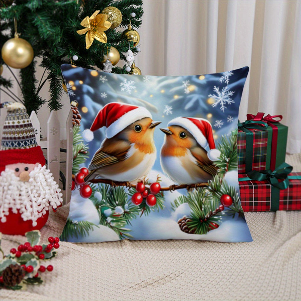Christmas Bird Pattern Knit Throw Pillow Cover Soft Short Plush Polyester Decorative Home Decor