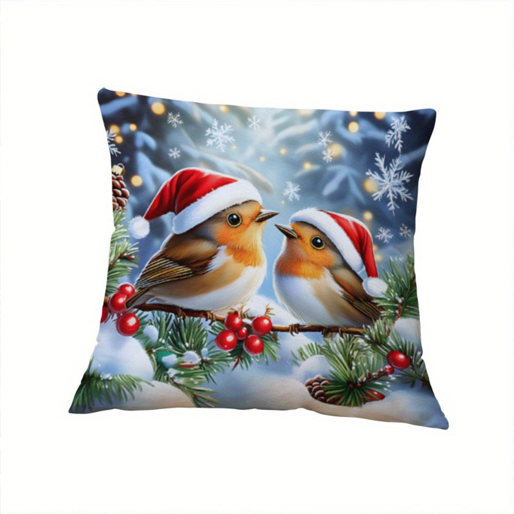 Christmas Bird Pattern Knit Throw Pillow Cover Soft Short Plush Polyester Decorative Home Decor