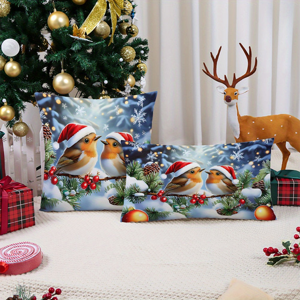 Christmas Bird Pattern Knit Throw Pillow Cover Soft Short Plush Polyester Decorative Home Decor