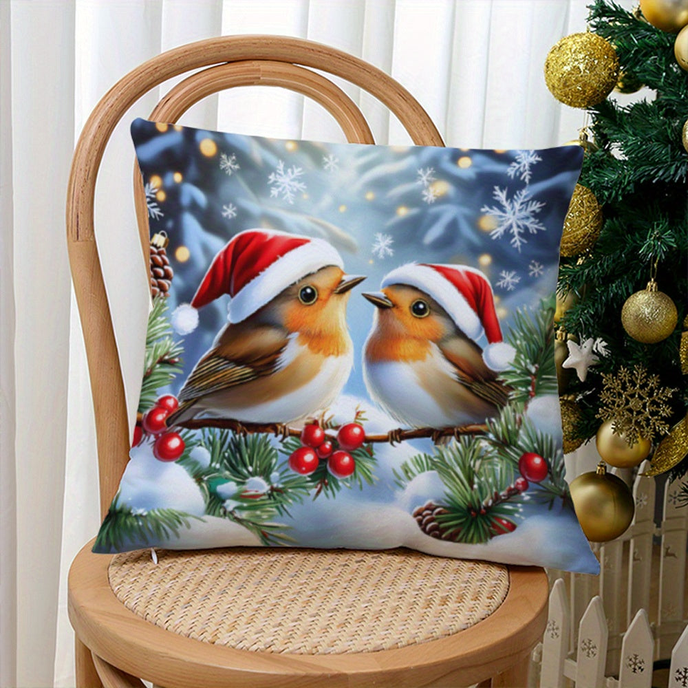 Christmas Bird Pattern Knit Throw Pillow Cover Soft Short Plush Polyester Decorative Home Decor
