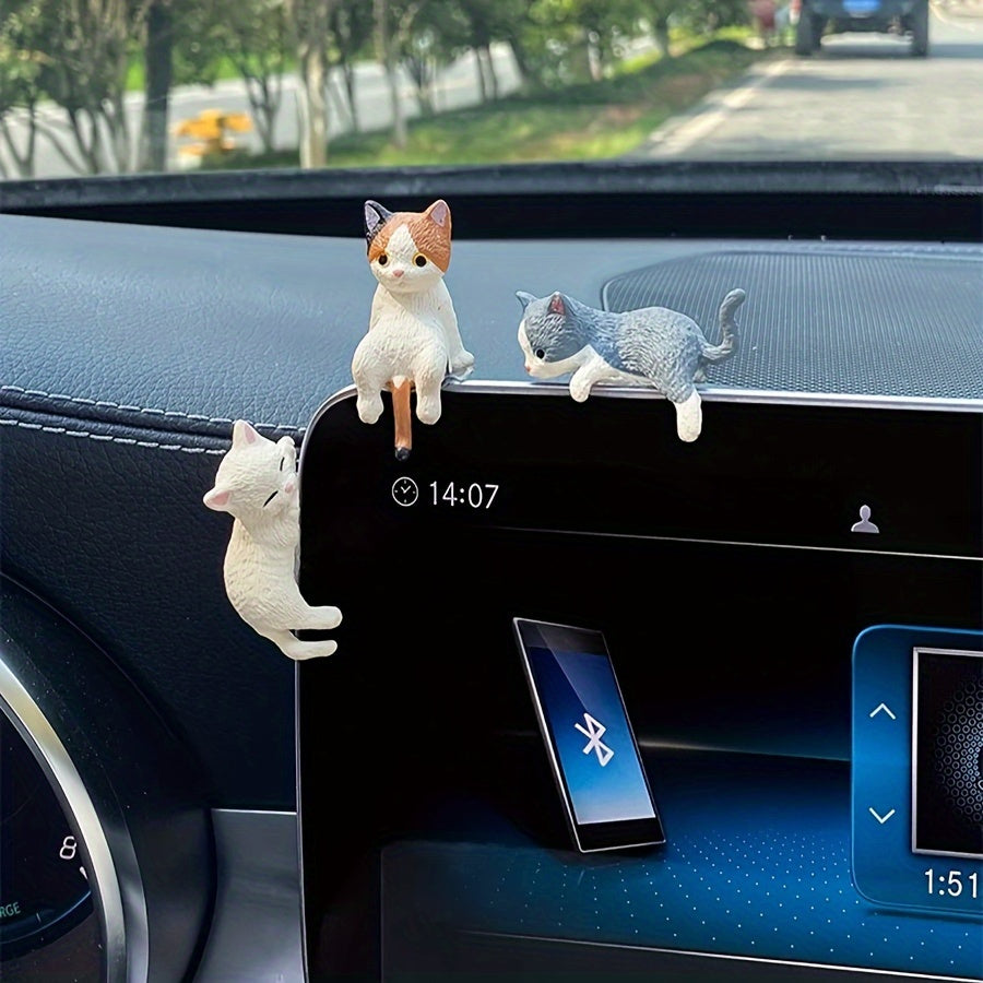 4pcs Cat Car Dashboard Ornaments ABS Material Cartoon Mini Decor	for Car Screen Display