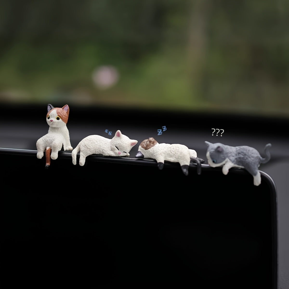 4pcs Cat Car Dashboard Ornaments ABS Material Cartoon Mini Decor	for Car Screen Display