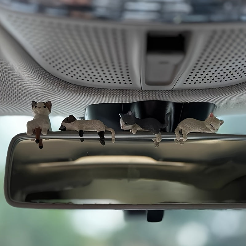 4pcs Cat Car Dashboard Ornaments ABS Material Cartoon Mini Decor	for Car Screen Display