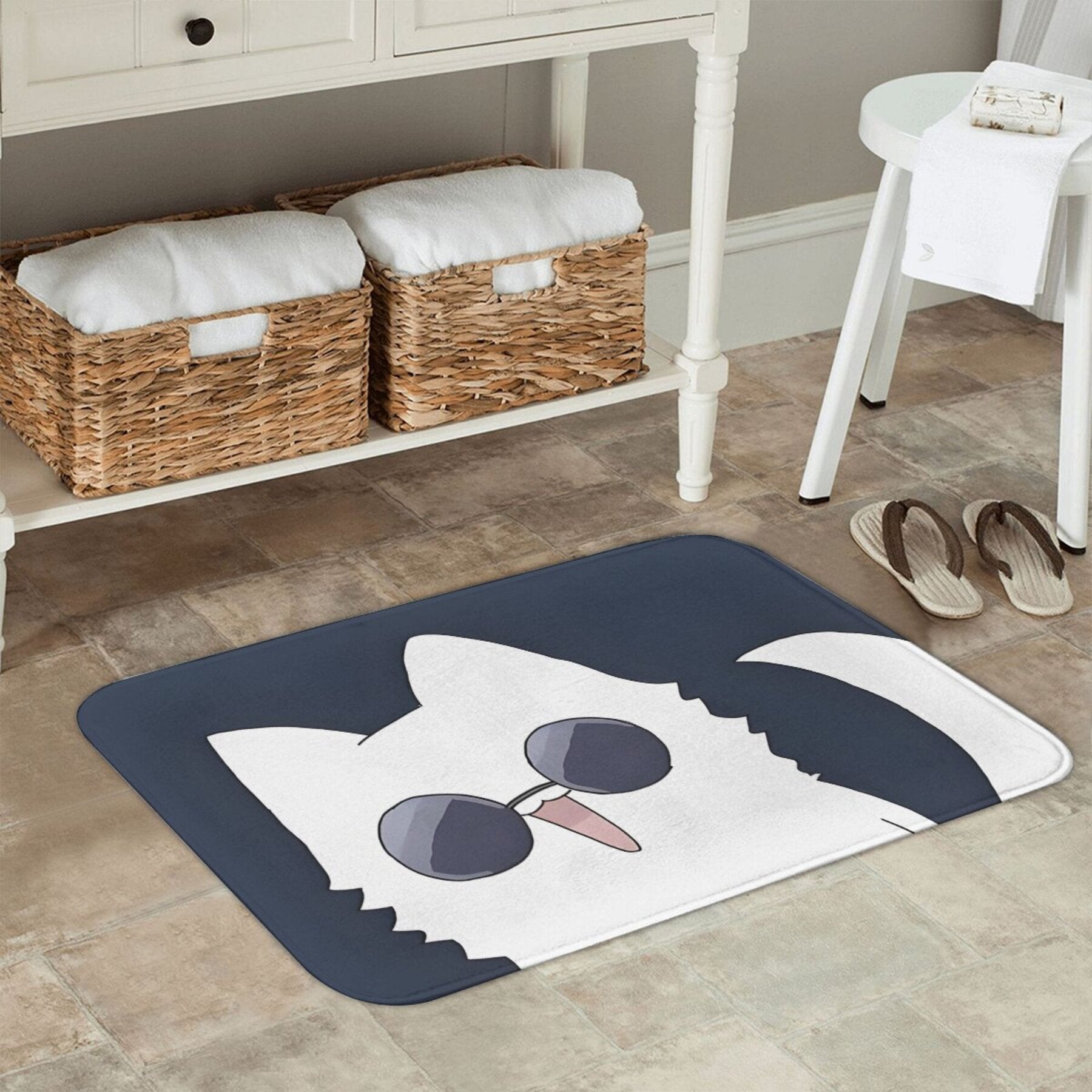 To‘g‘ri burchakli Gojo mushuk multfilmi dizayni, sirpanmaydigan polyester kirish mato - yengil oshxona mato, mashinada yuviladigan yo‘lak kirish eshigi gilami, yotoqxona bezakli gilami sirpanmaydigan orqa qismi bilan.