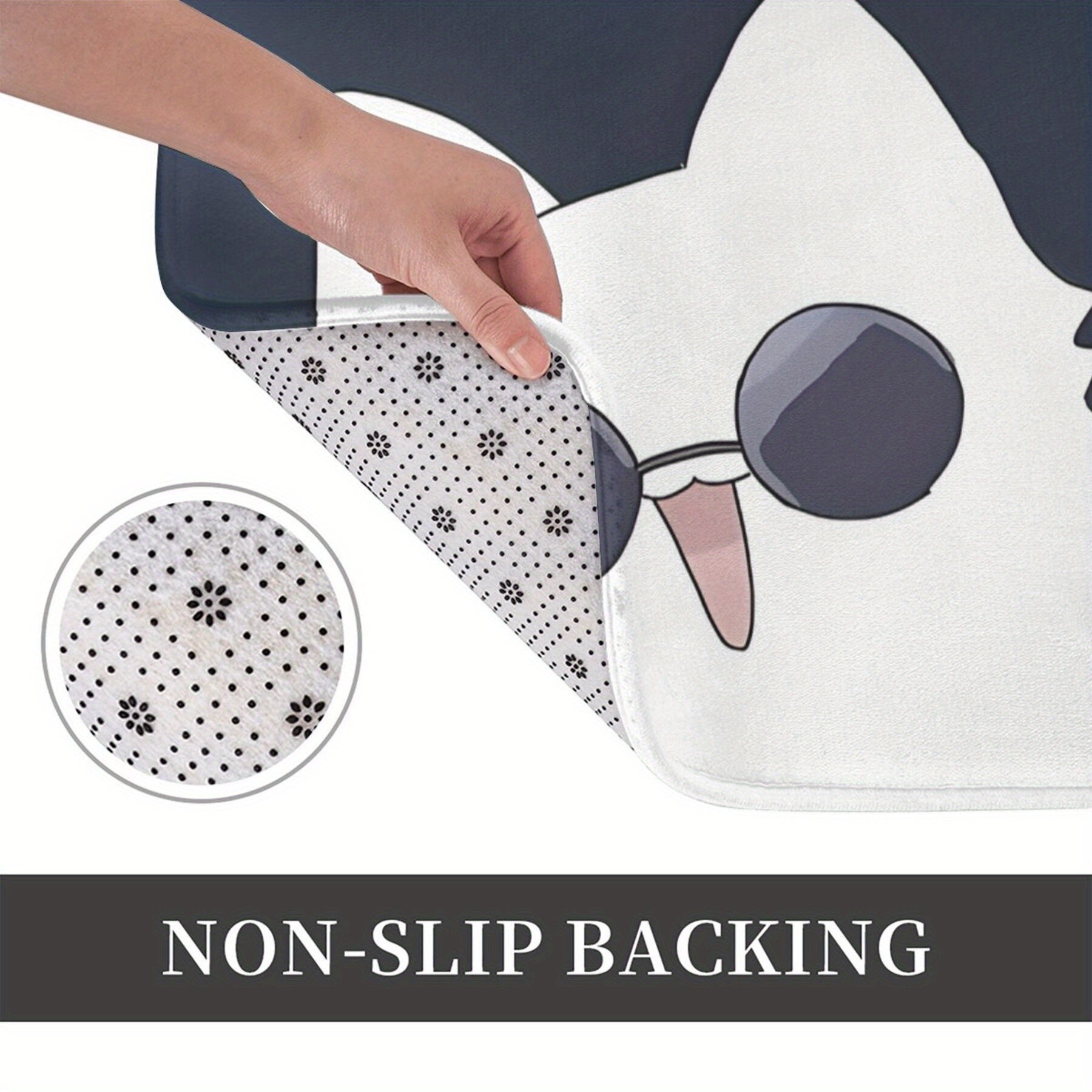 To‘g‘ri burchakli Gojo mushuk multfilmi dizayni, sirpanmaydigan polyester kirish mato - yengil oshxona mato, mashinada yuviladigan yo‘lak kirish eshigi gilami, yotoqxona bezakli gilami sirpanmaydigan orqa qismi bilan.