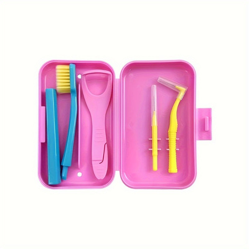 Portable Travel Oral Hygiene Kit with Toothbrush, Interdental Brush, Tongue Scraper