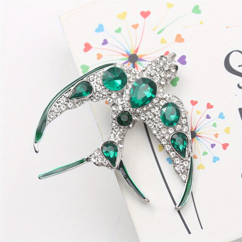 Vintage Swallow Brooch Enamel Rhinestone Animal Shape Fashion Jewelry for Women