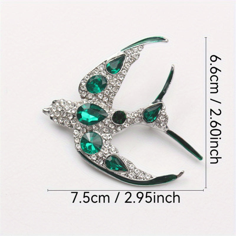 Vintage Swallow Brooch Enamel Rhinestone Animal Shape Fashion Jewelry for Women
