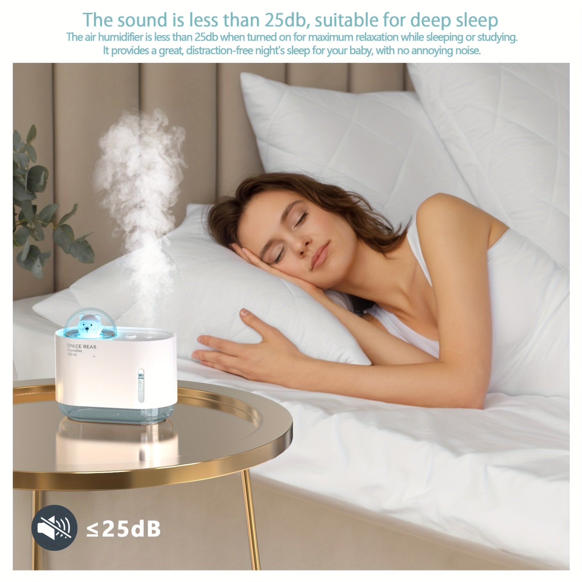 Yotoq xonasi va ofis uchun portativ sovutish va bug'li namlik bilan yoritgichli namlik moslamasi, pushti