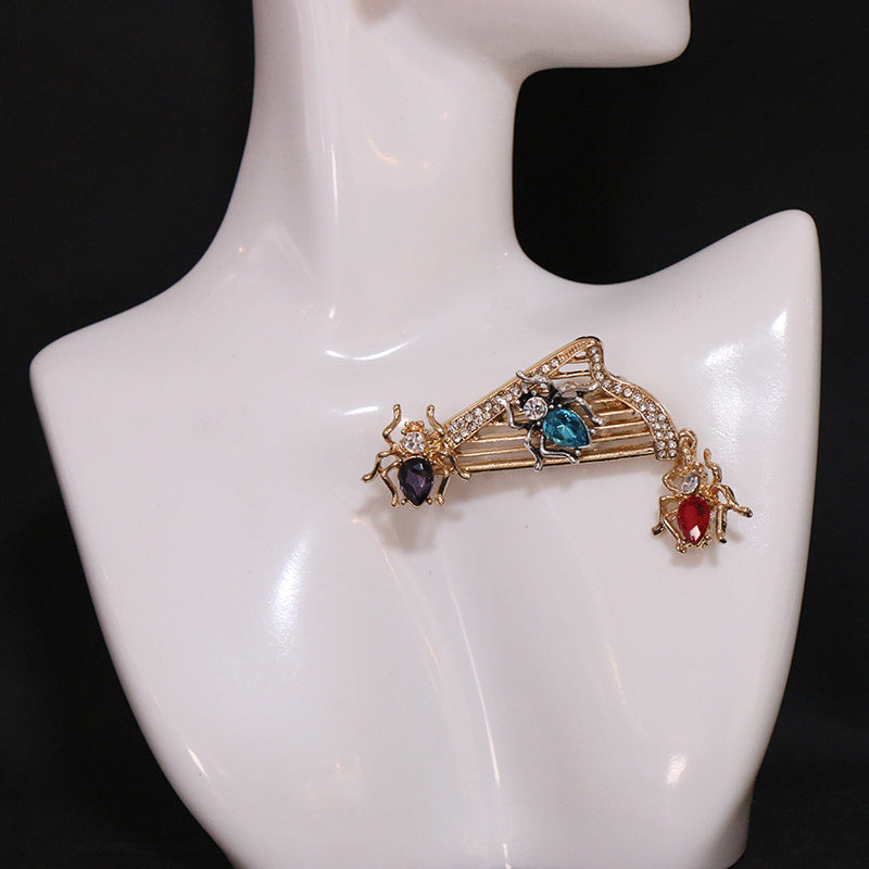 Enamel Brooch Pin Set Spider Design Gold-Toned Vibrant Accents