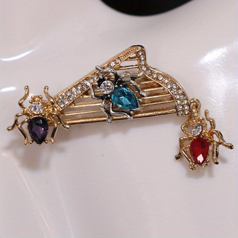 Enamel Brooch Pin Set Spider Design Gold-Toned Vibrant Accents